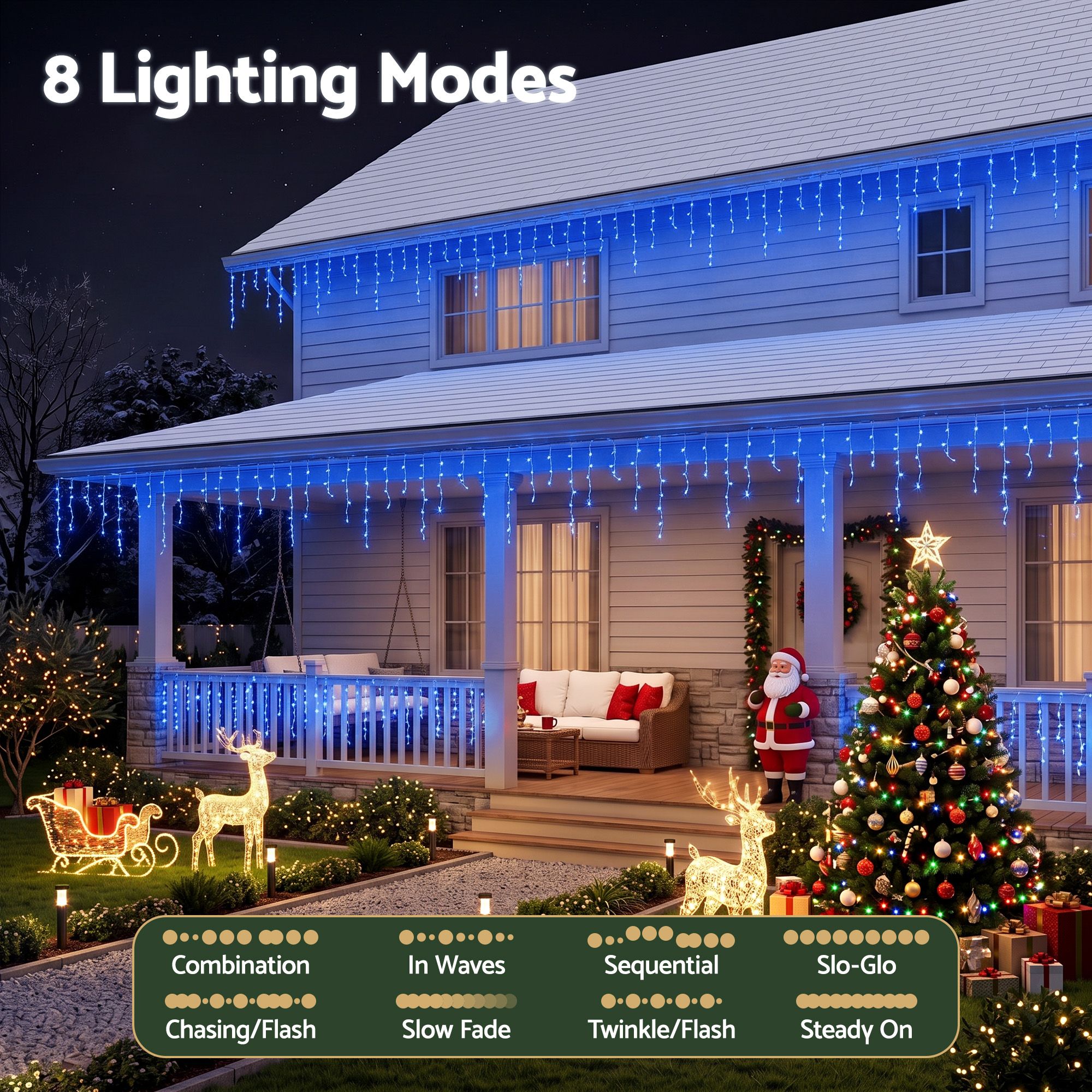 32m Solar Icicle Christmas Lights 960 LED - Blue
