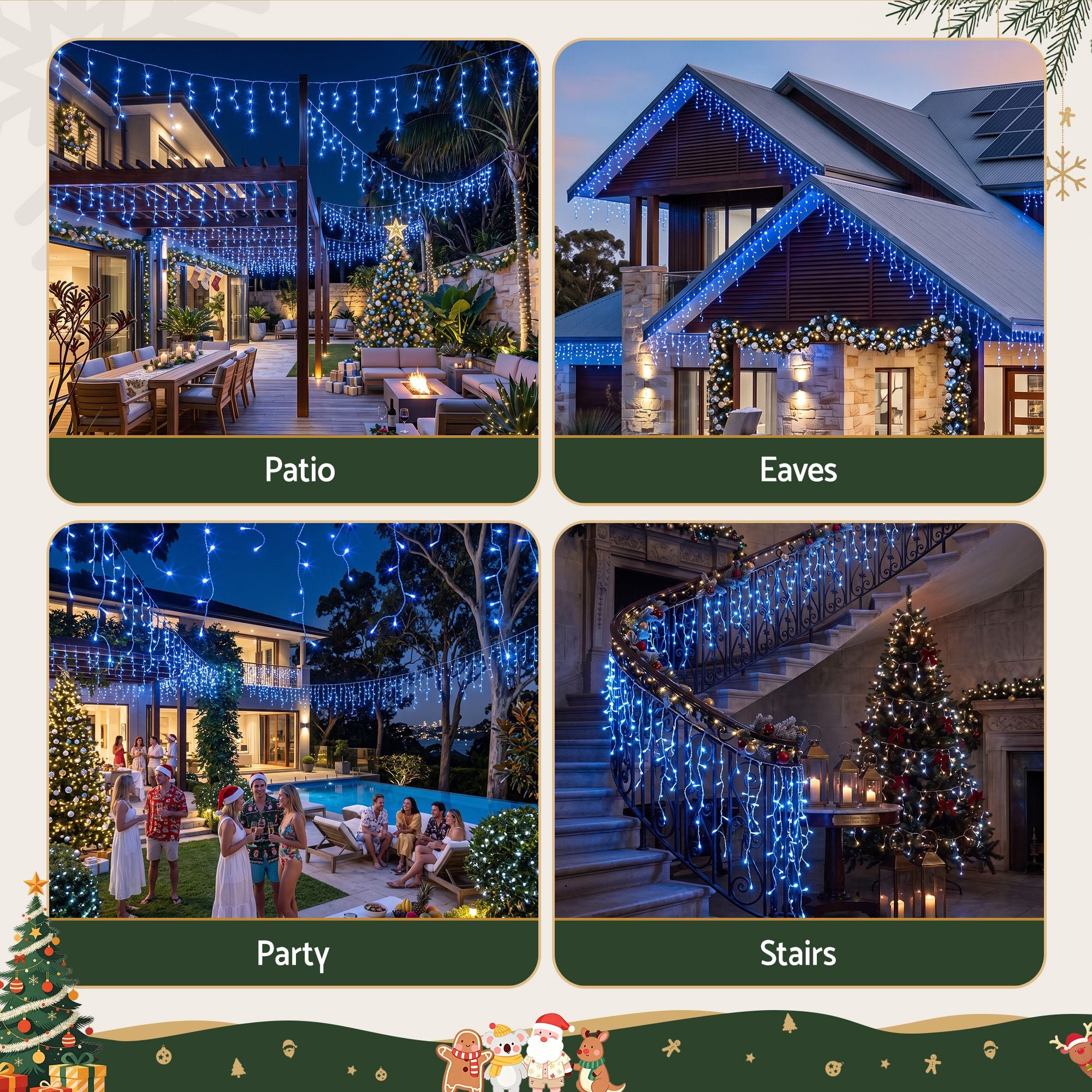 32m Solar Icicle Christmas Lights 960 LED - Blue