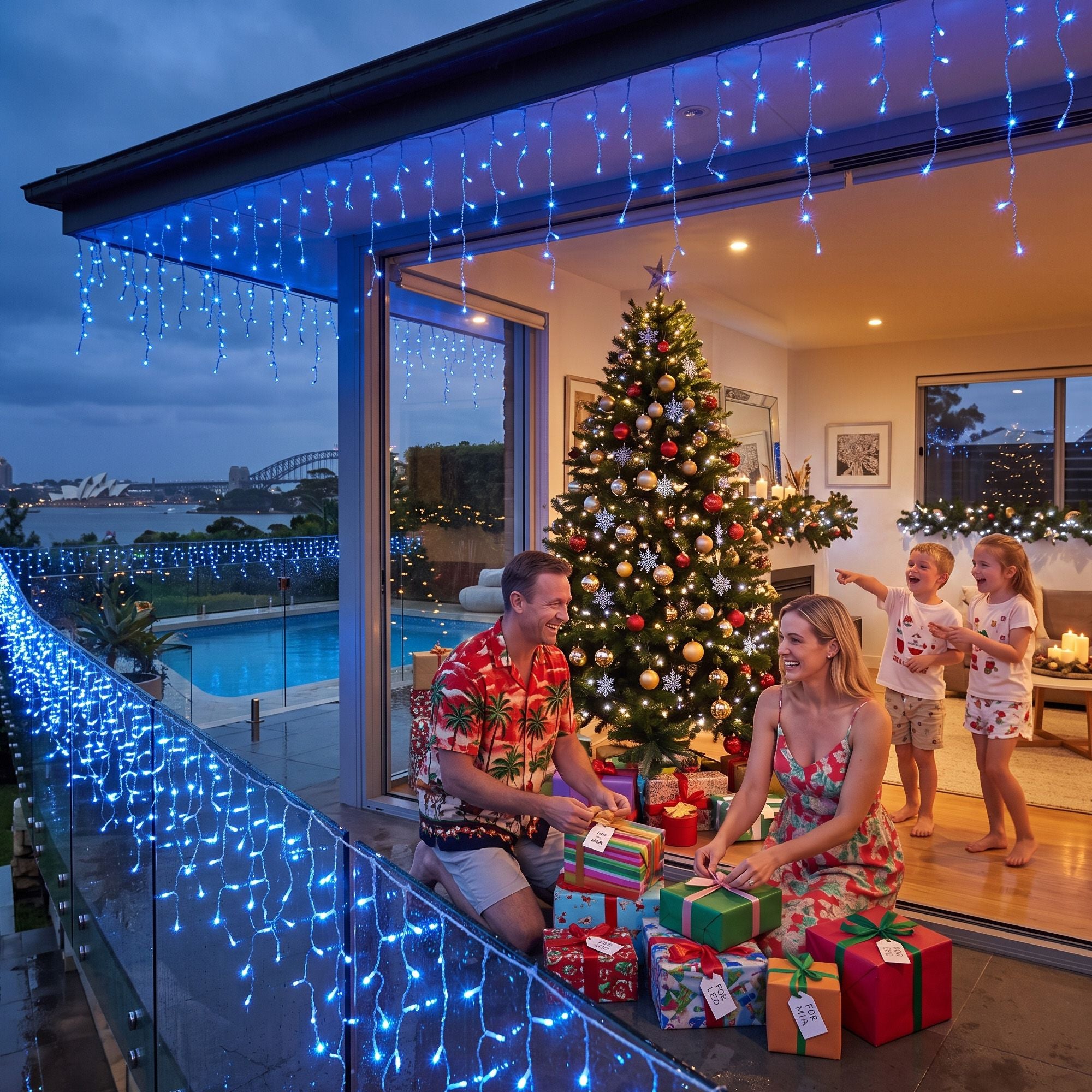 32m Solar Icicle Christmas Lights 960 LED - Blue