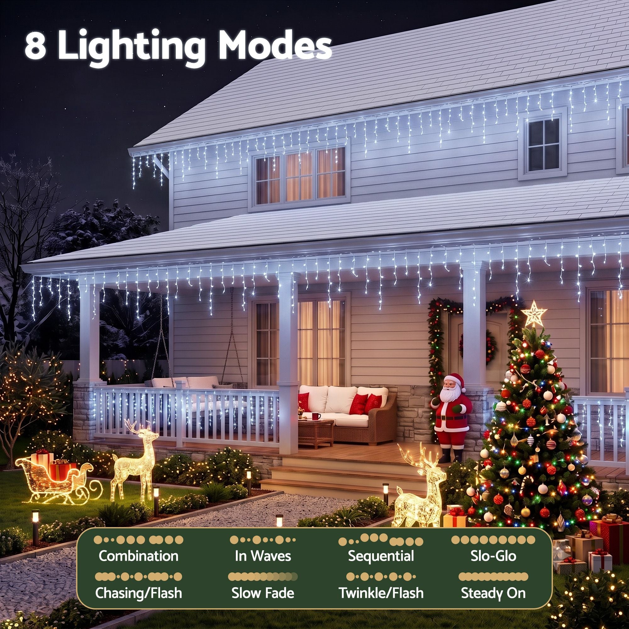 32m Solar Icicle Christmas Lights 960 LED - Cool White