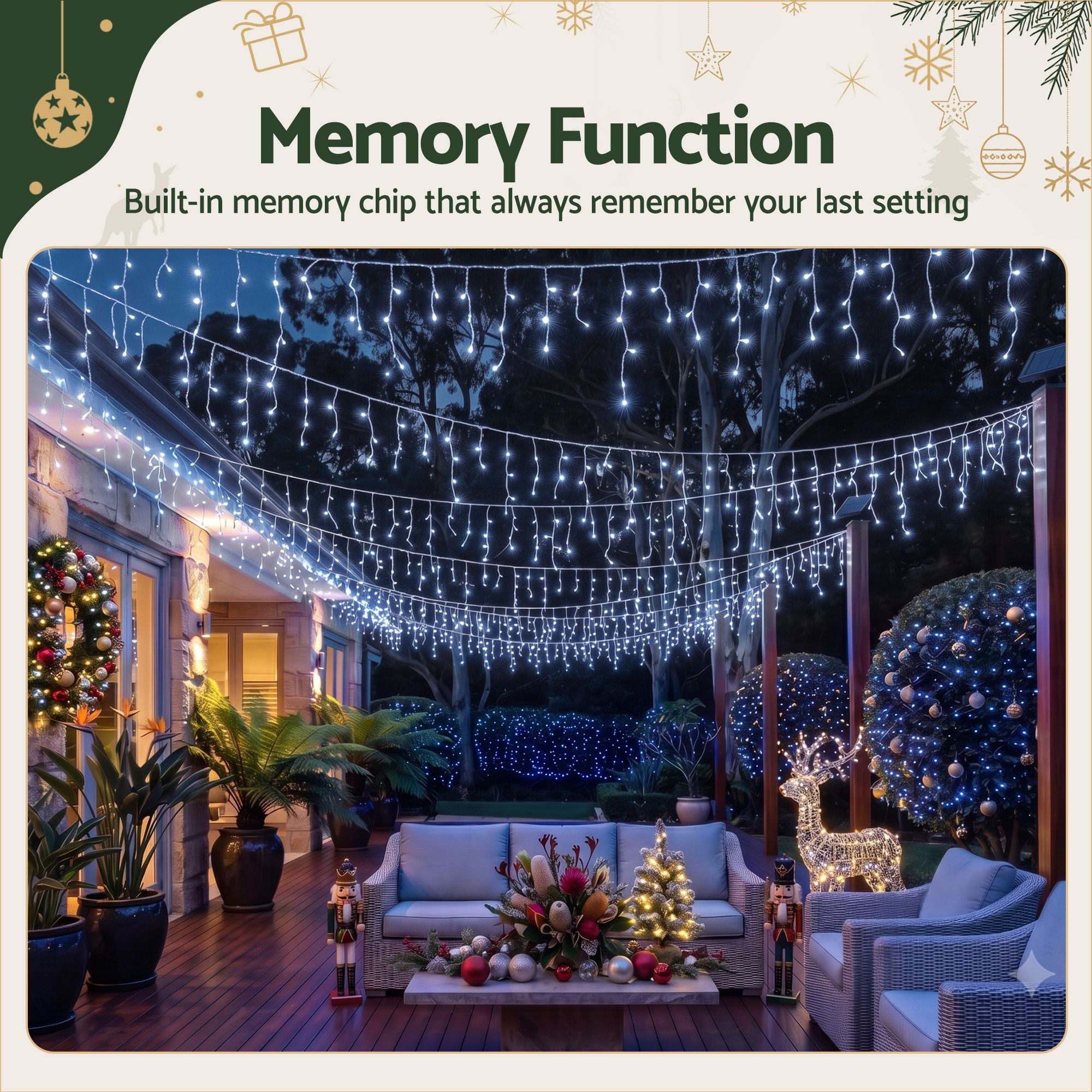 32m Solar Icicle Christmas Lights 960 LED - Cool White