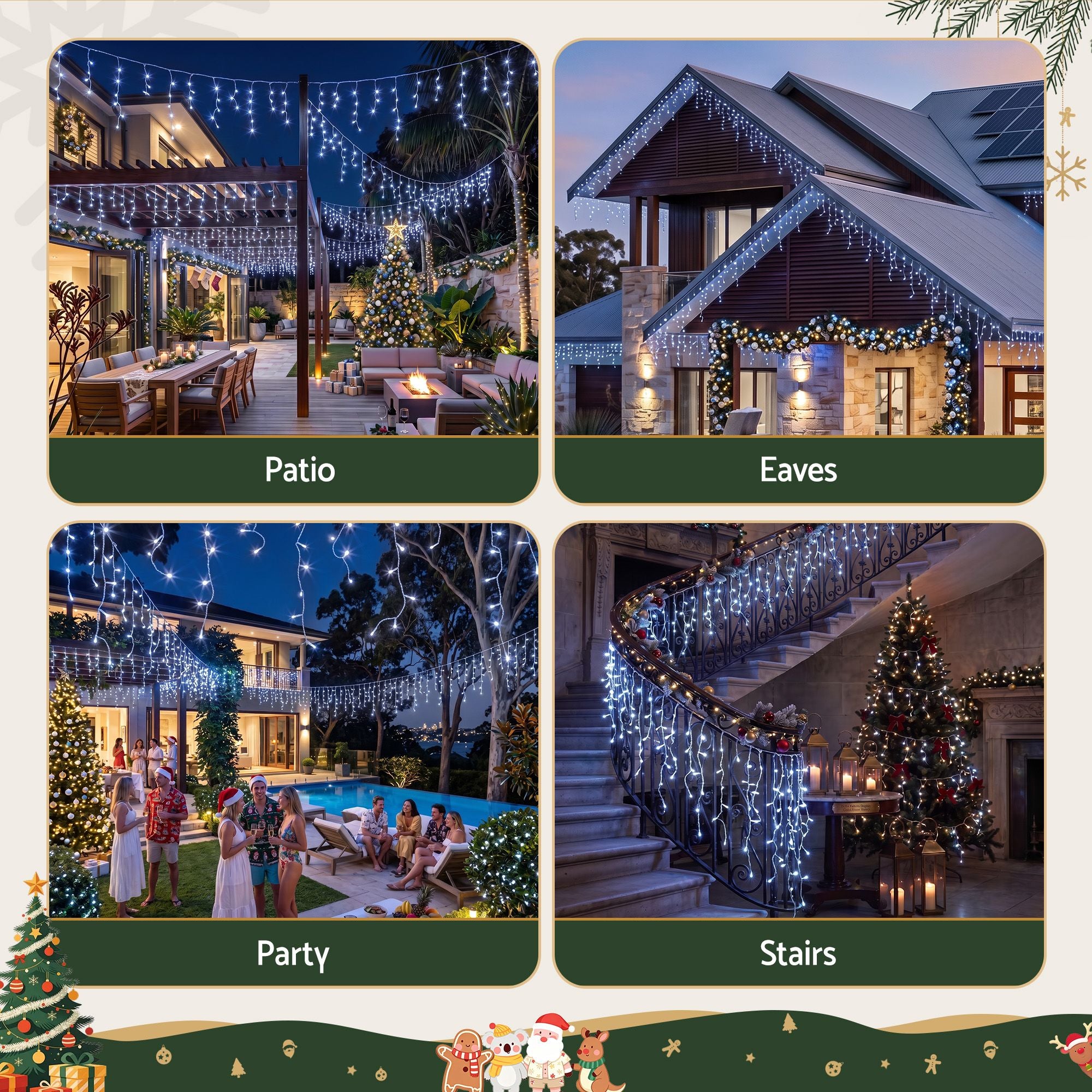 32m Solar Icicle Christmas Lights 960 LED - Cool White