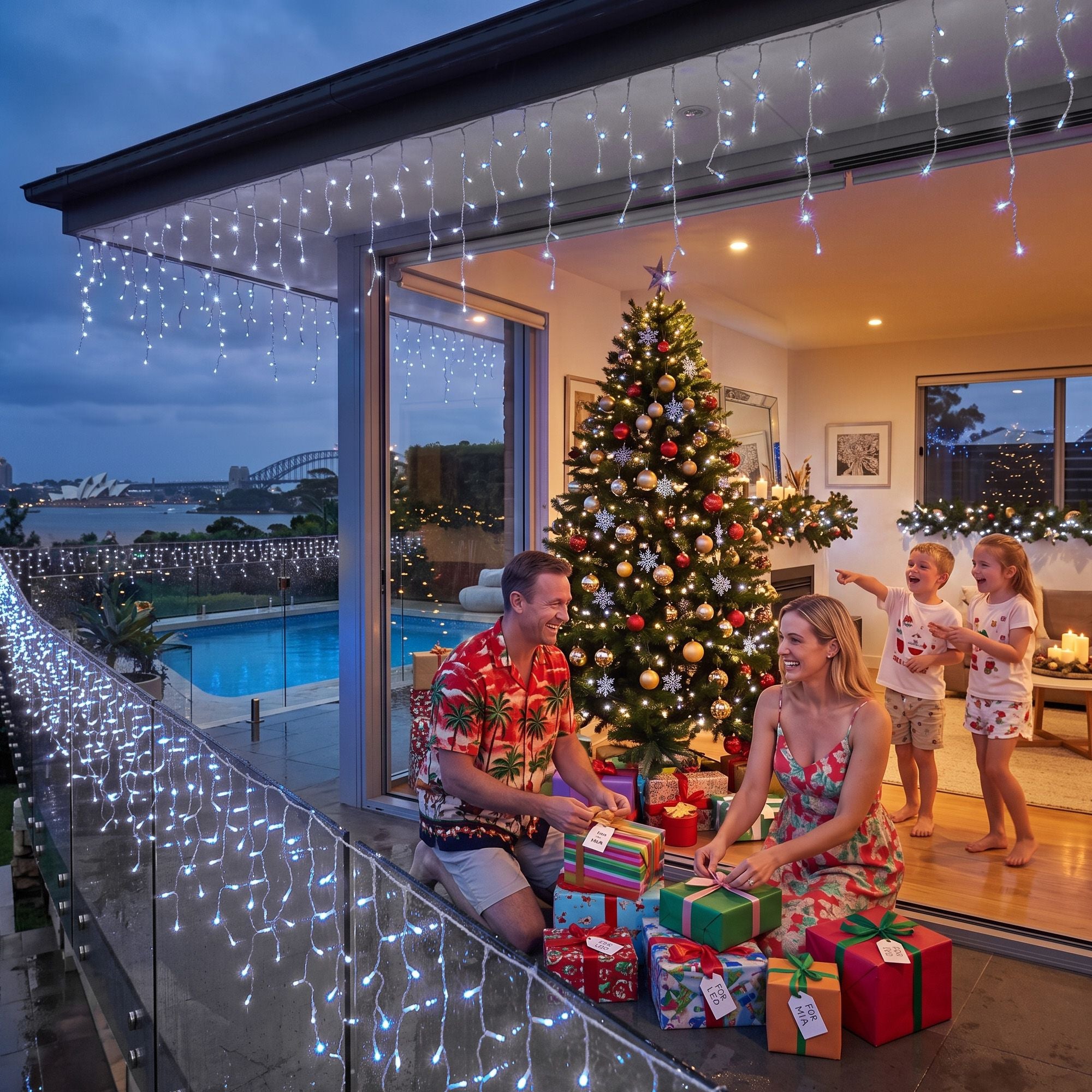 32m Solar Icicle Christmas Lights 960 LED - Cool White