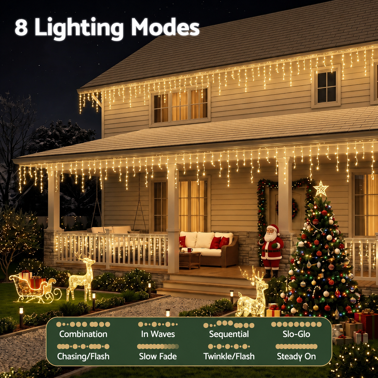 32m Solar Icicle Christmas Lights 960 LED - Warm White