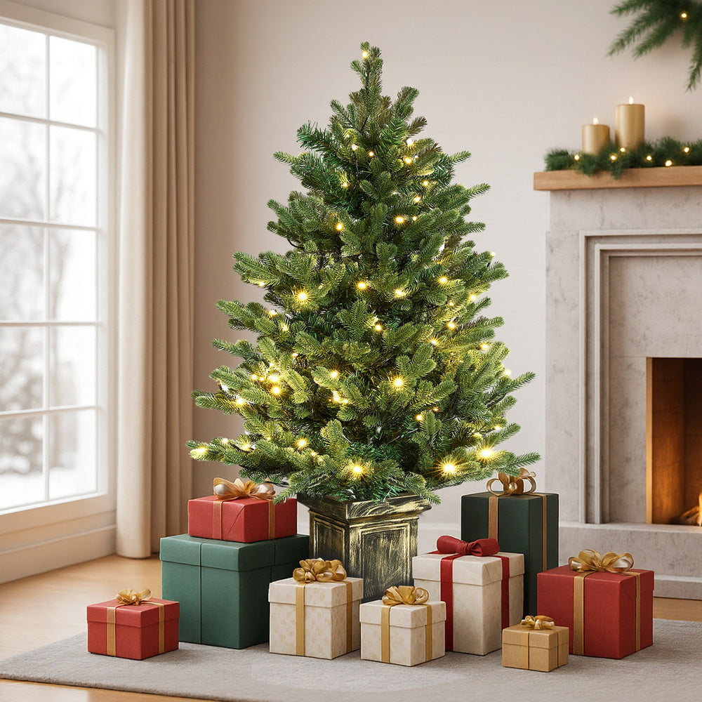 Jingle Jollys Christmas Tree 1.2M LED Potted Xmas Tree Party Decor 8 Light Modes - Homecoze