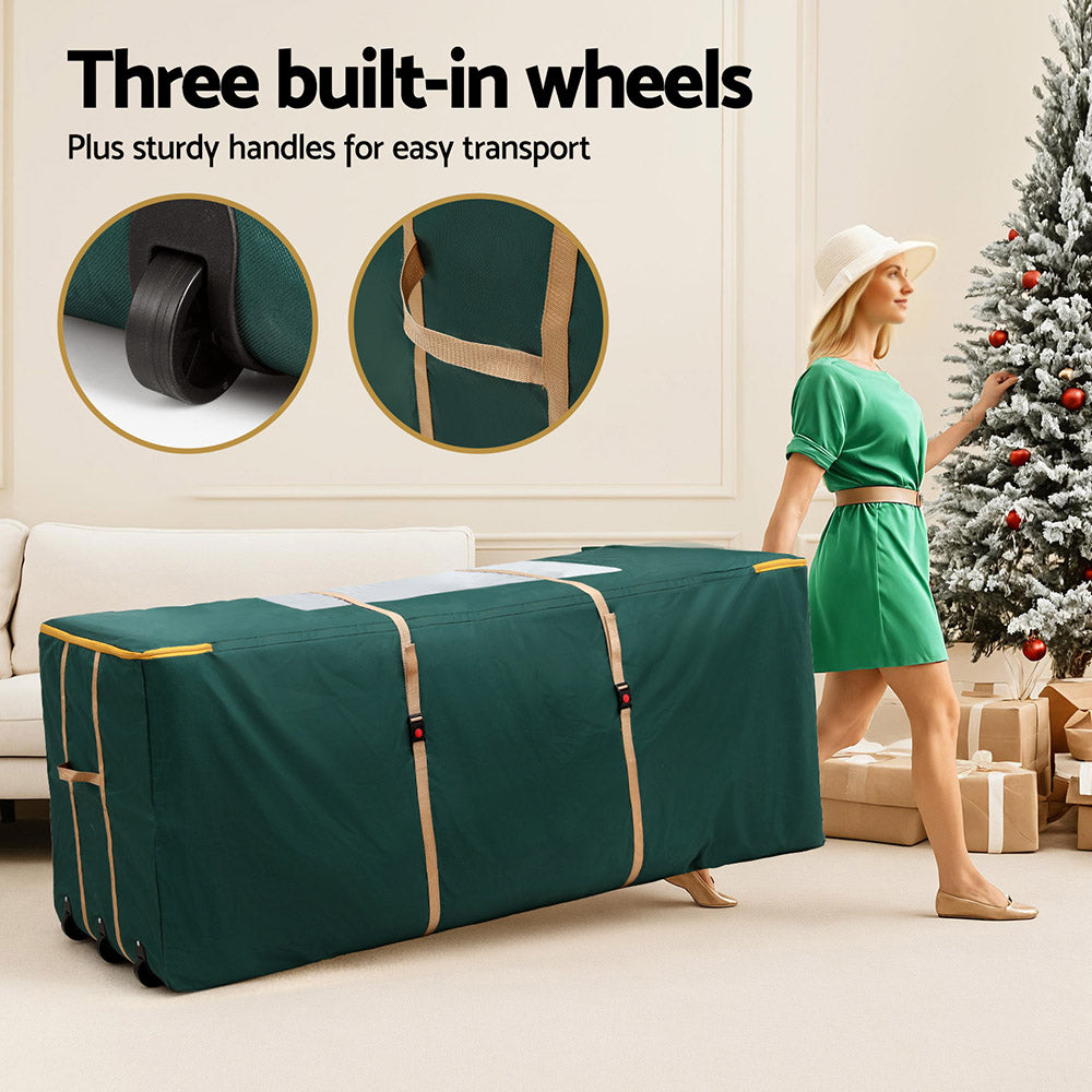 Jingle Jollys Christmas Tree Storage Bag Up to 10ft Visible Handle Wheels Green - Homecoze