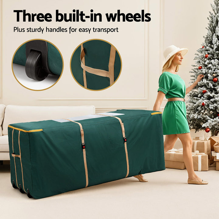 Jingle Jollys Christmas Tree Storage Bag Up to 10ft Visible Handle Wheels Green - Homecoze