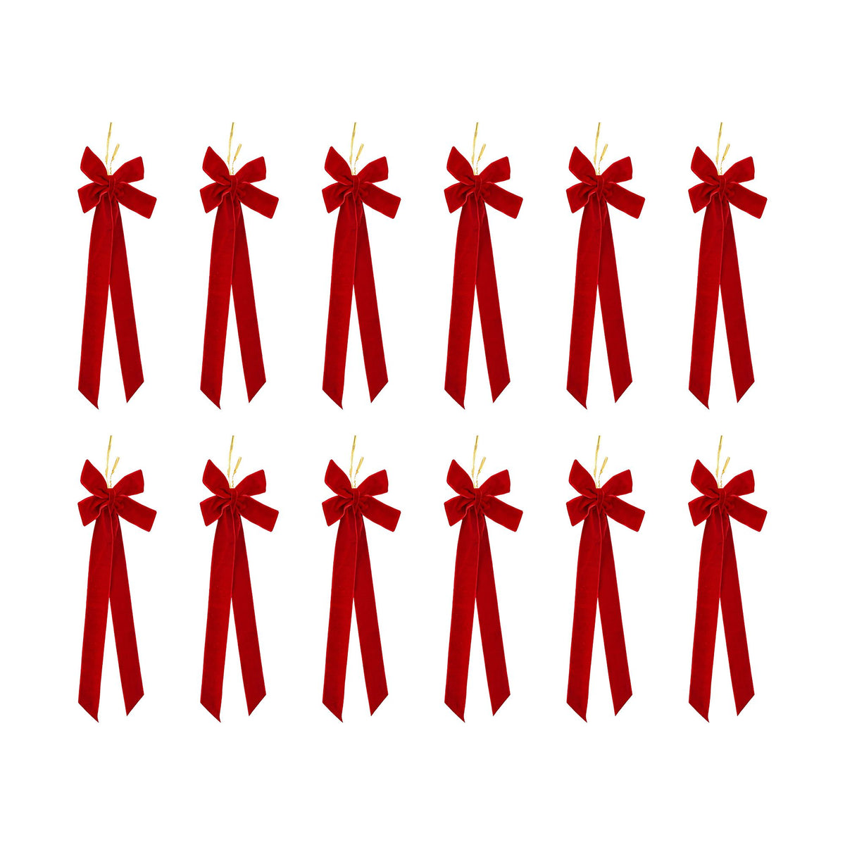 12PC Velvet Christmas Tree Bow Set - Red