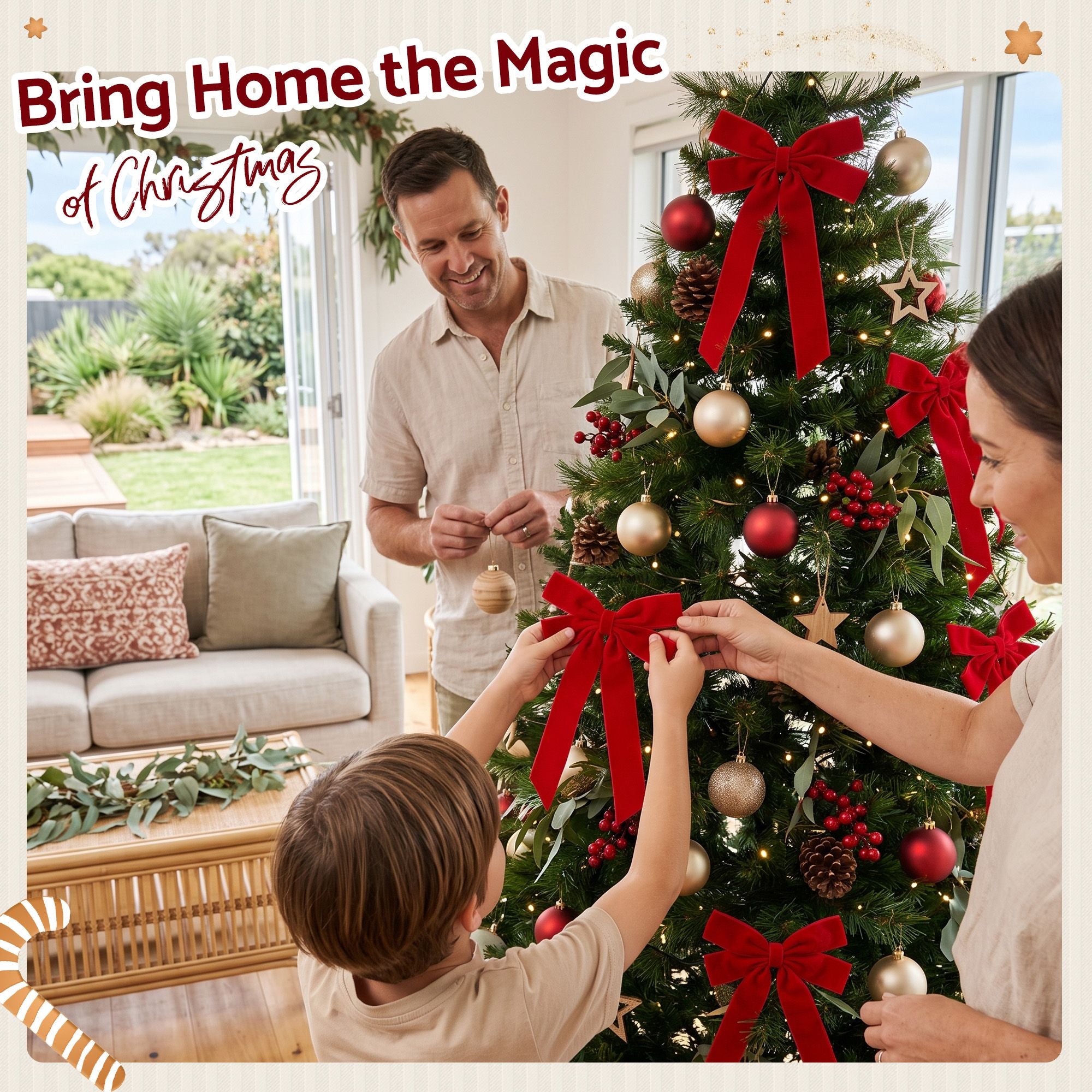12PC Velvet Christmas Tree Bow Set - Red