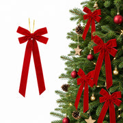 12PC Velvet Christmas Tree Bow Set - Red