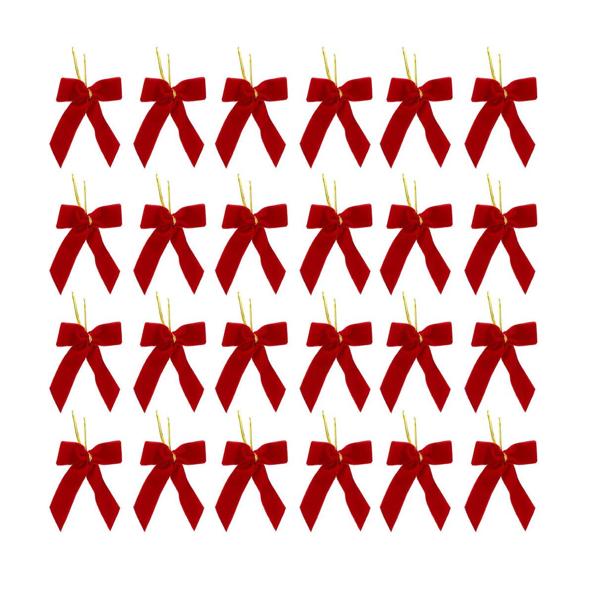 24PC Velvet Christmas Tree Bow Set - Red