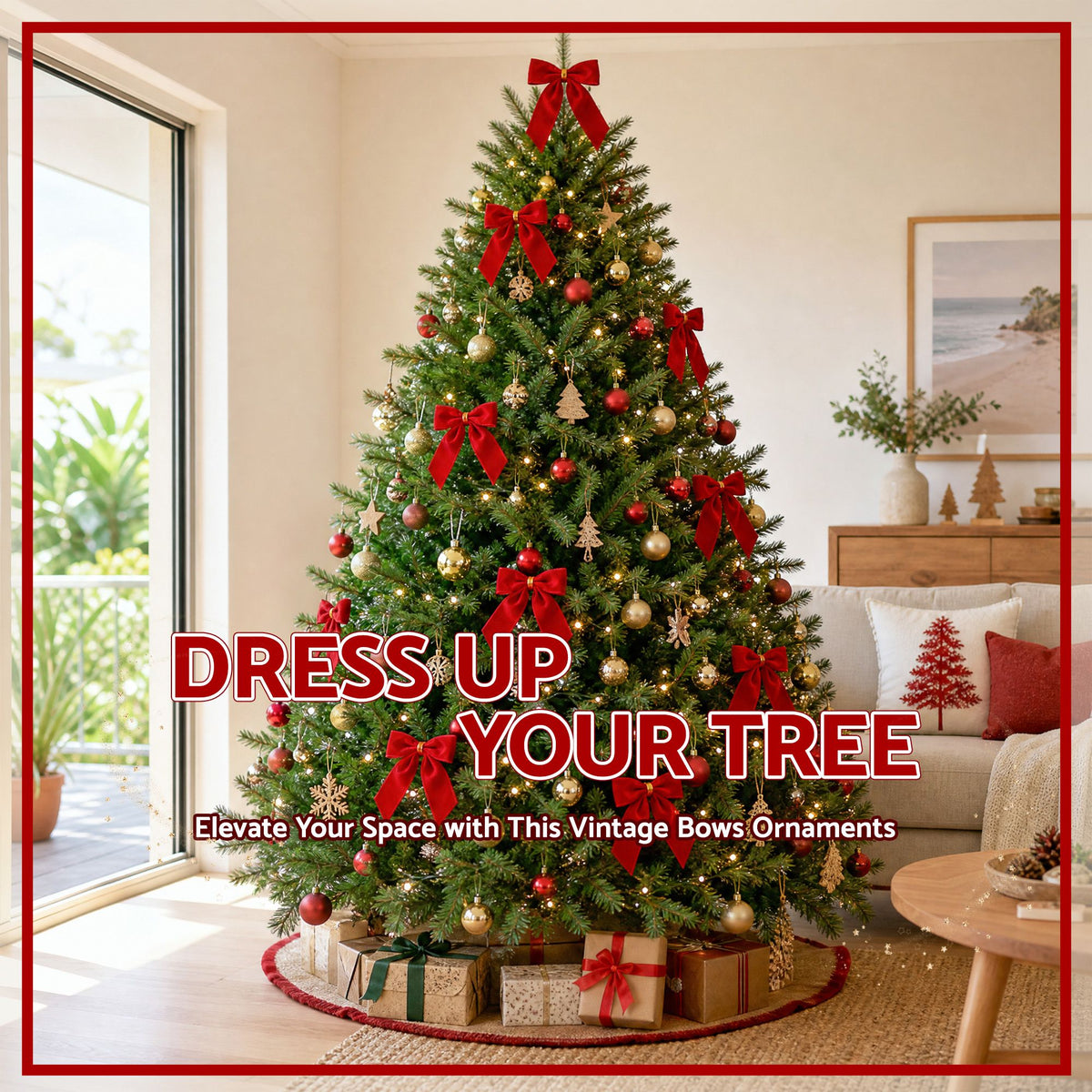 24PC Velvet Christmas Tree Bow Set - Red