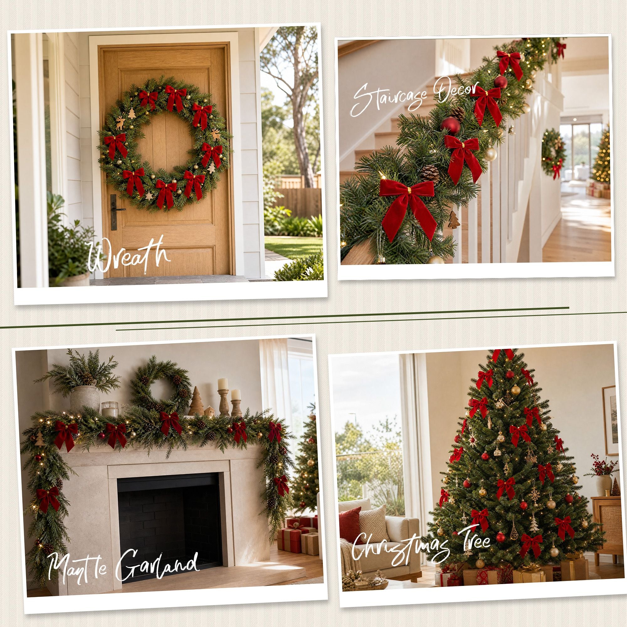 24PC Velvet Christmas Tree Bow Set - Red