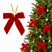 24PC Velvet Christmas Tree Bow Set - Red