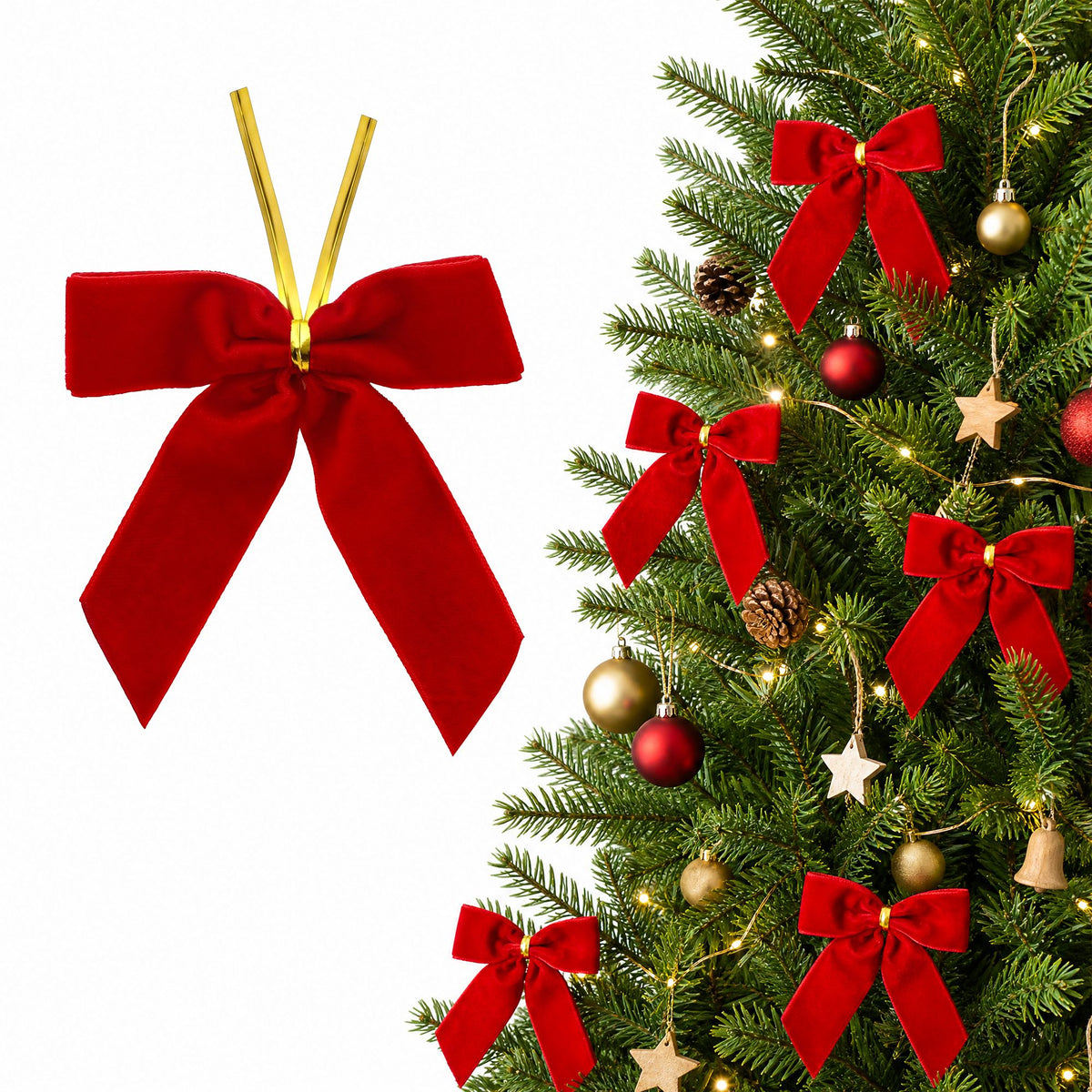 24PC Velvet Christmas Tree Bow Set - Red