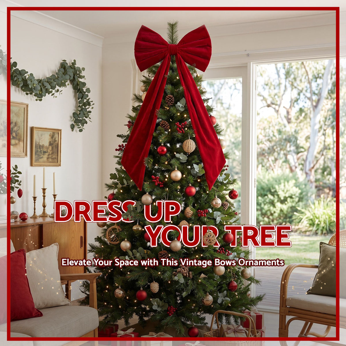 Large Velvet Christmas Tree Topper Bow 86cm - Red