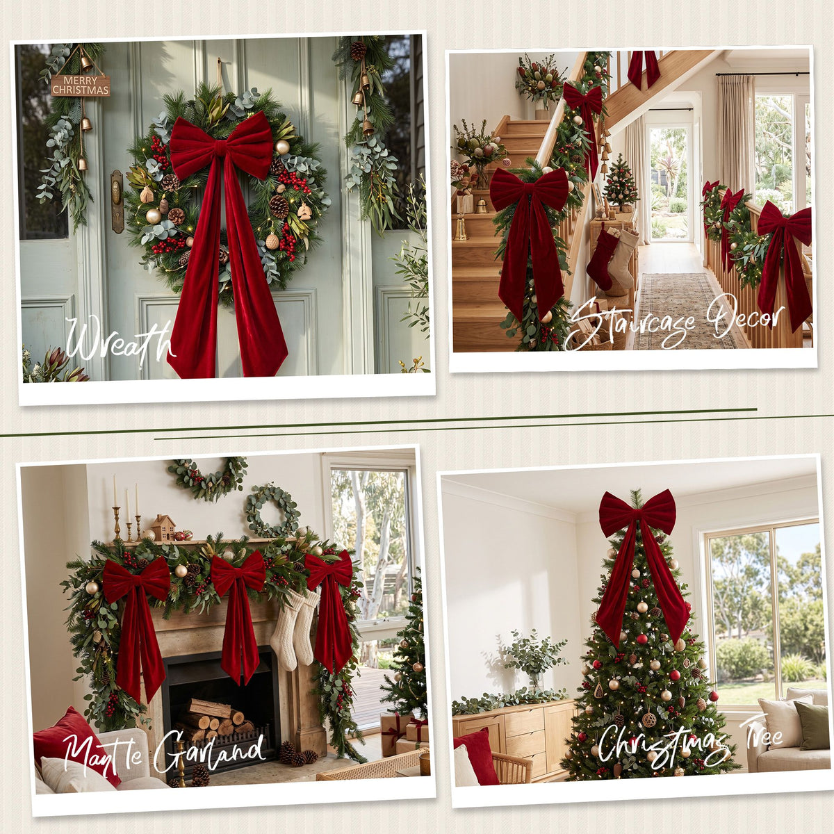 Large Velvet Christmas Tree Topper Bow 86cm - Red