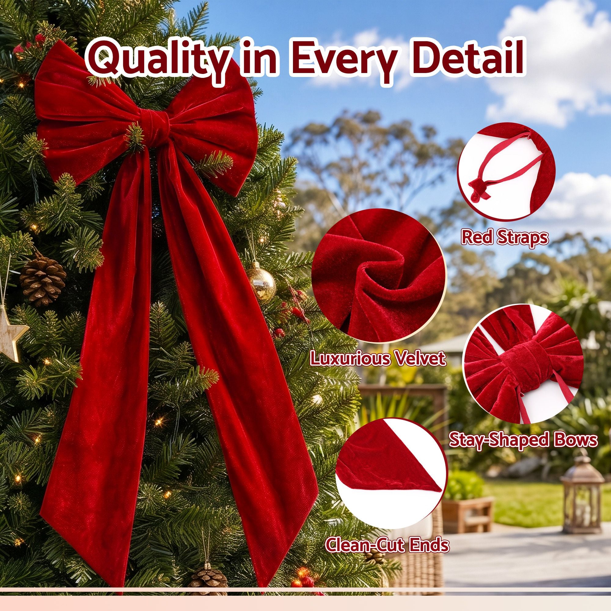 Large Velvet Christmas Tree Topper Bow 86cm - Red