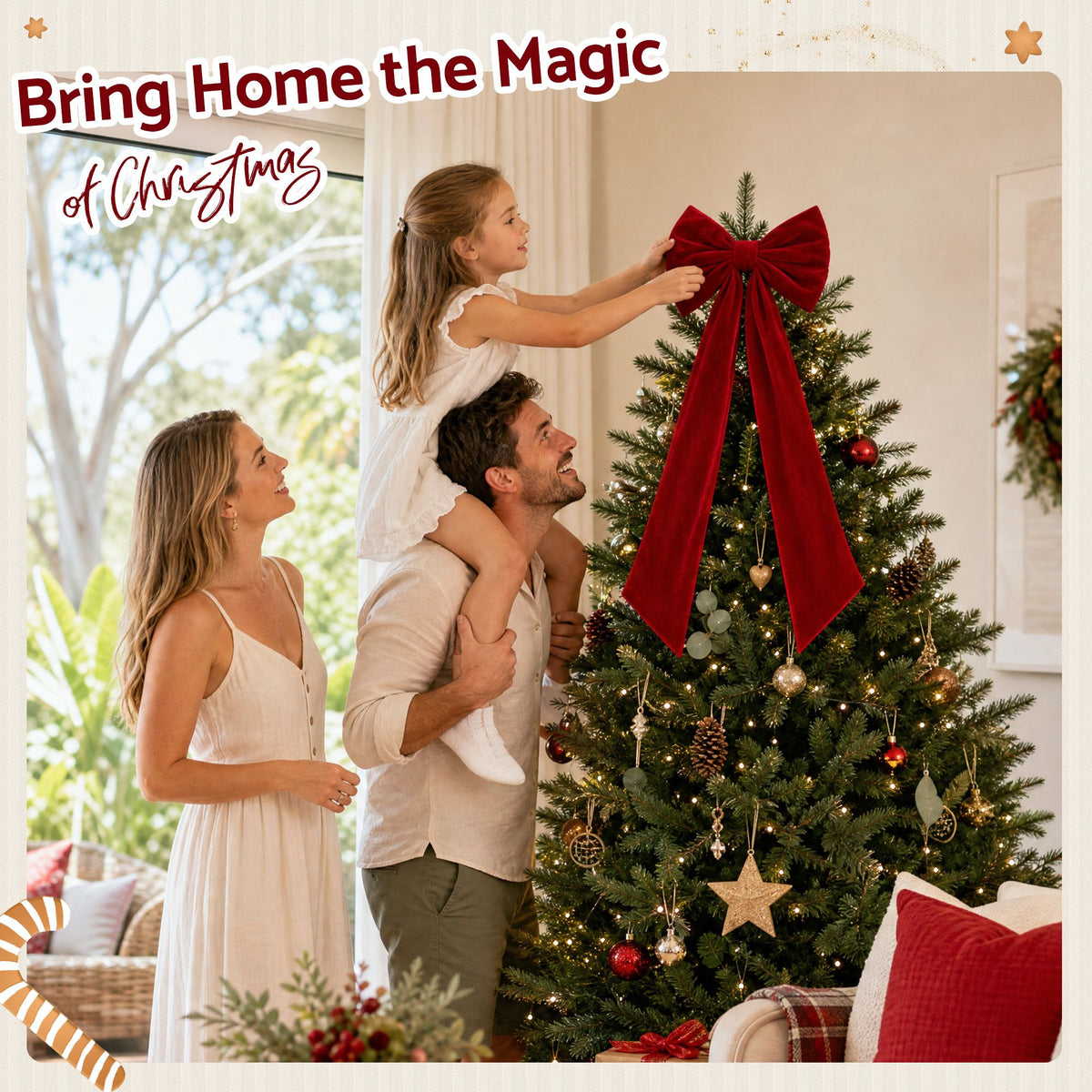 Large Velvet Christmas Tree Topper Bow 86cm - Red
