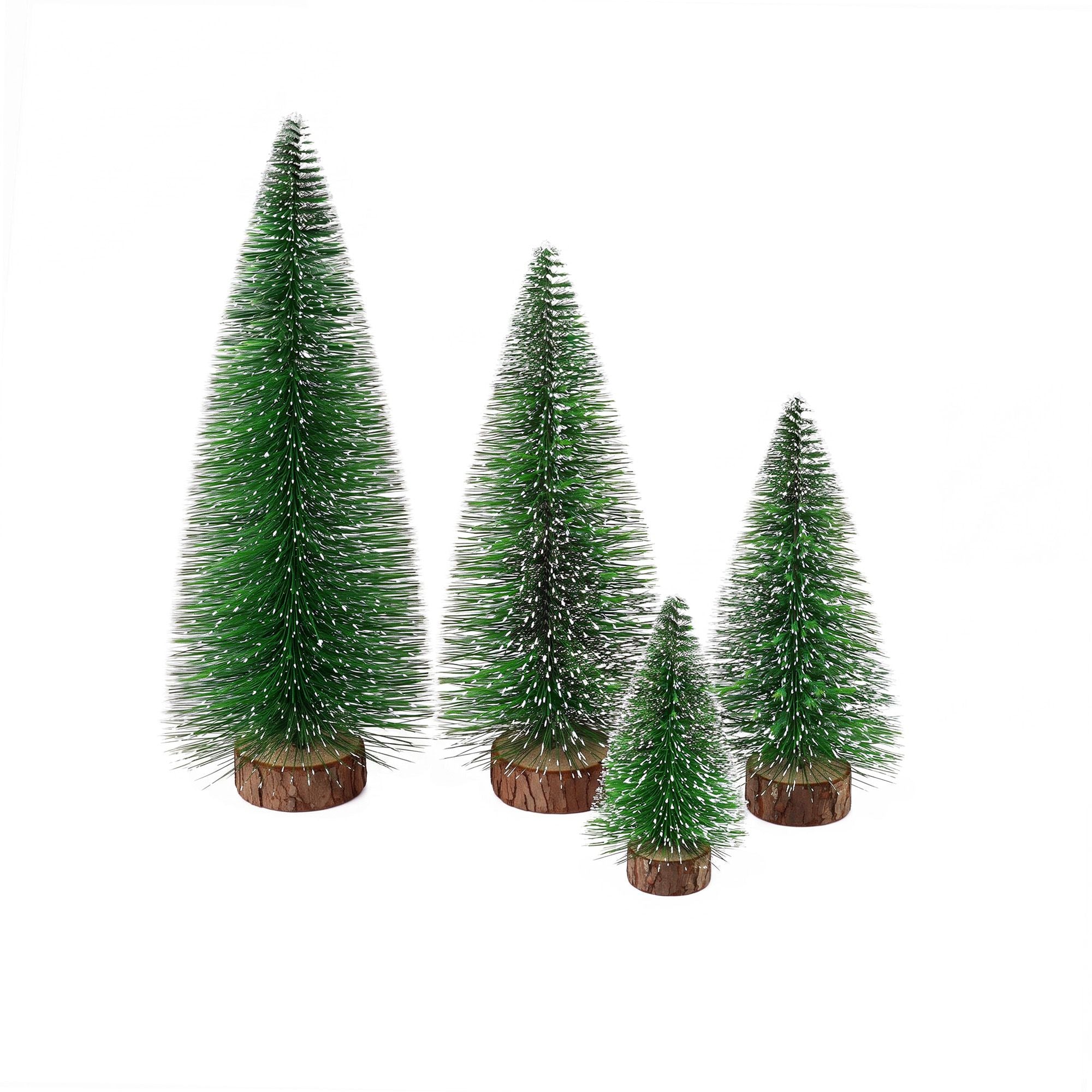 4PC Mini Snow Frosted Christmas Tree Set - Green