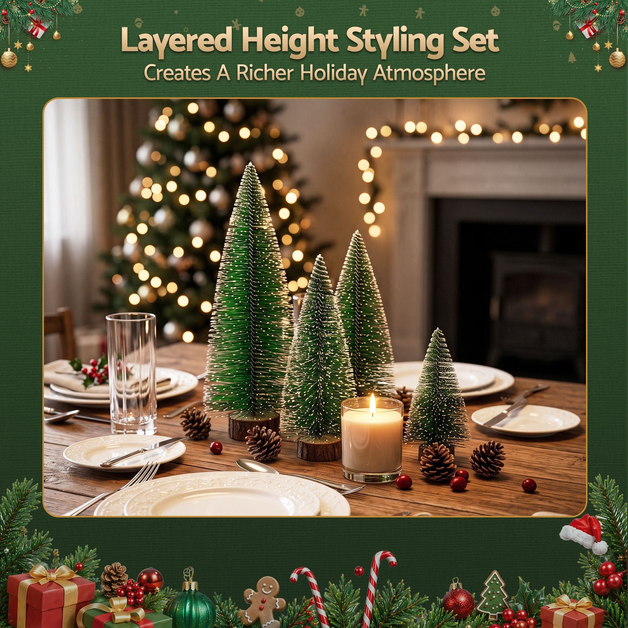 4PC Mini Snow Frosted Christmas Tree Set - Green
