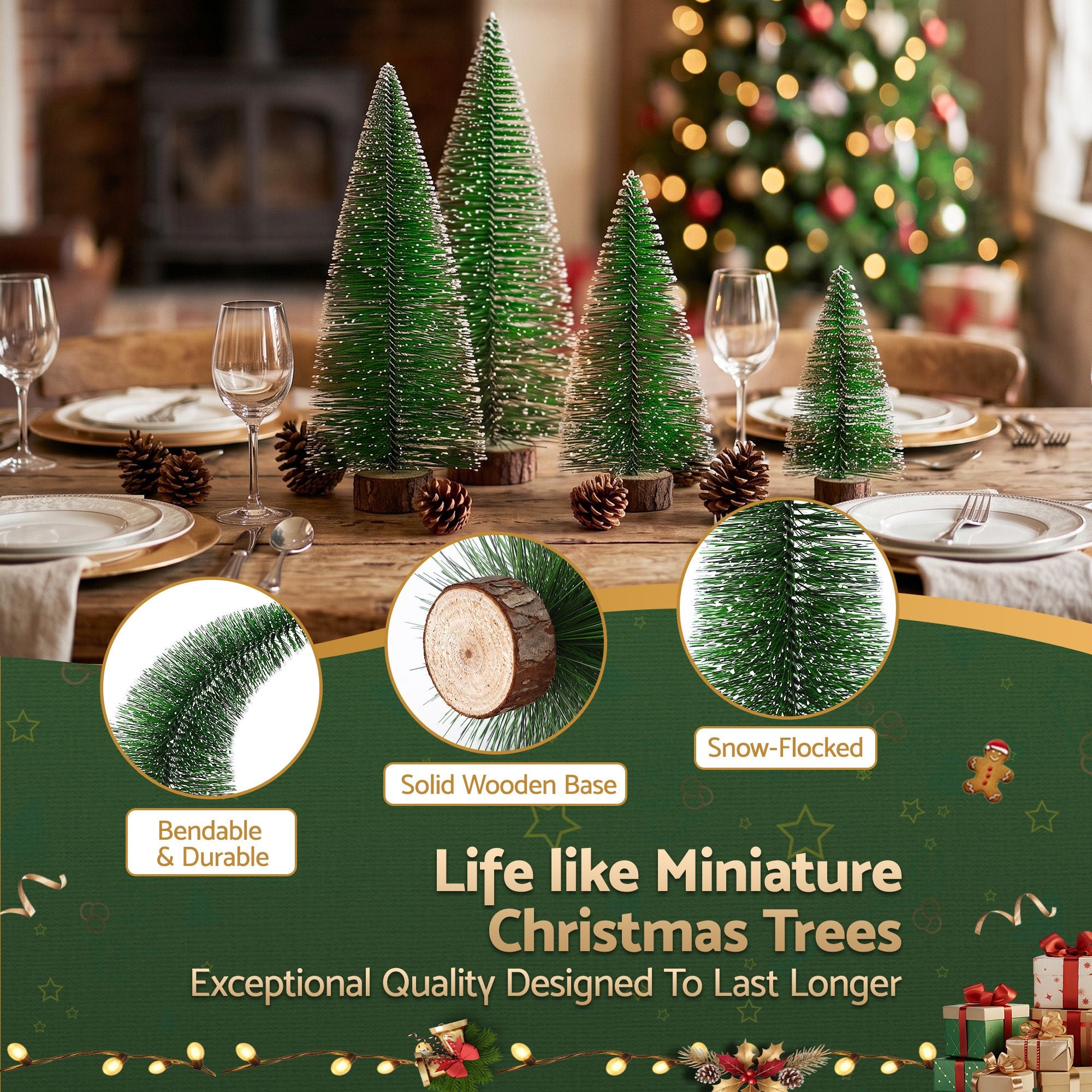 4PC Mini Snow Frosted Christmas Tree Set - Green