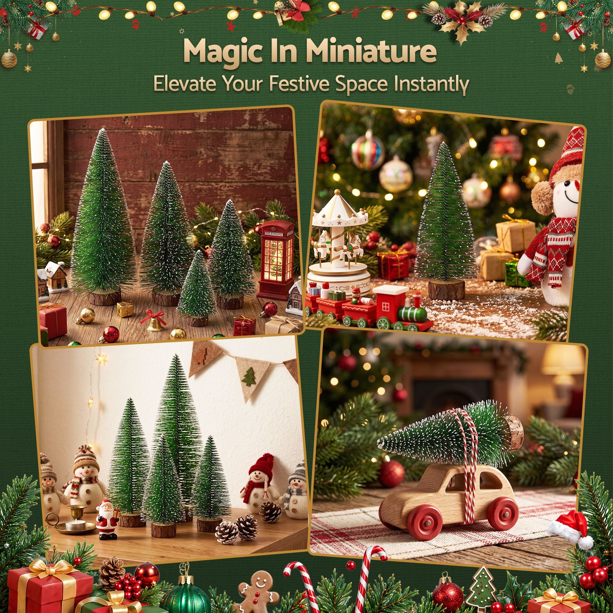 4PC Mini Snow Frosted Christmas Tree Set - Green