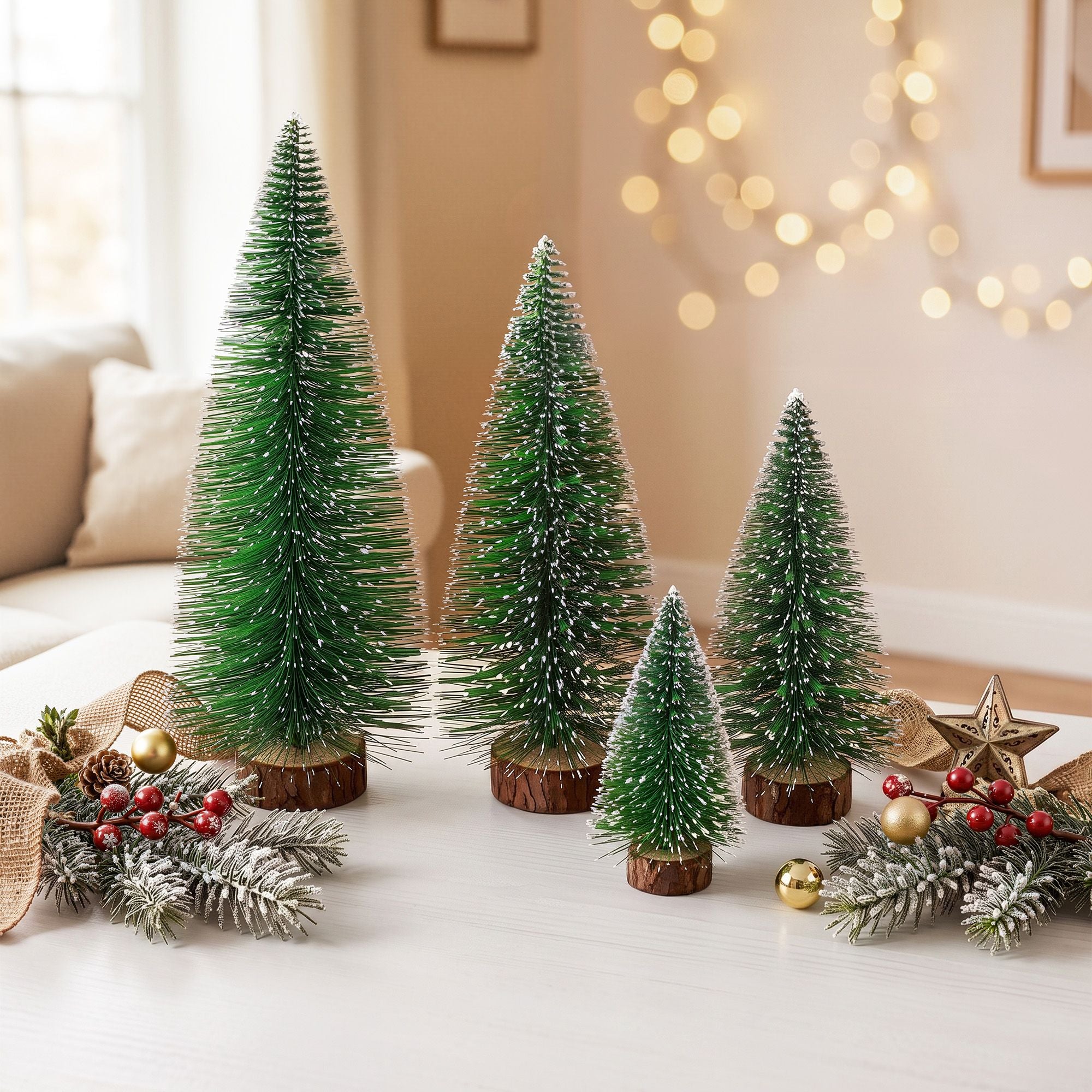 4PC Mini Snow Frosted Christmas Tree Set - Green