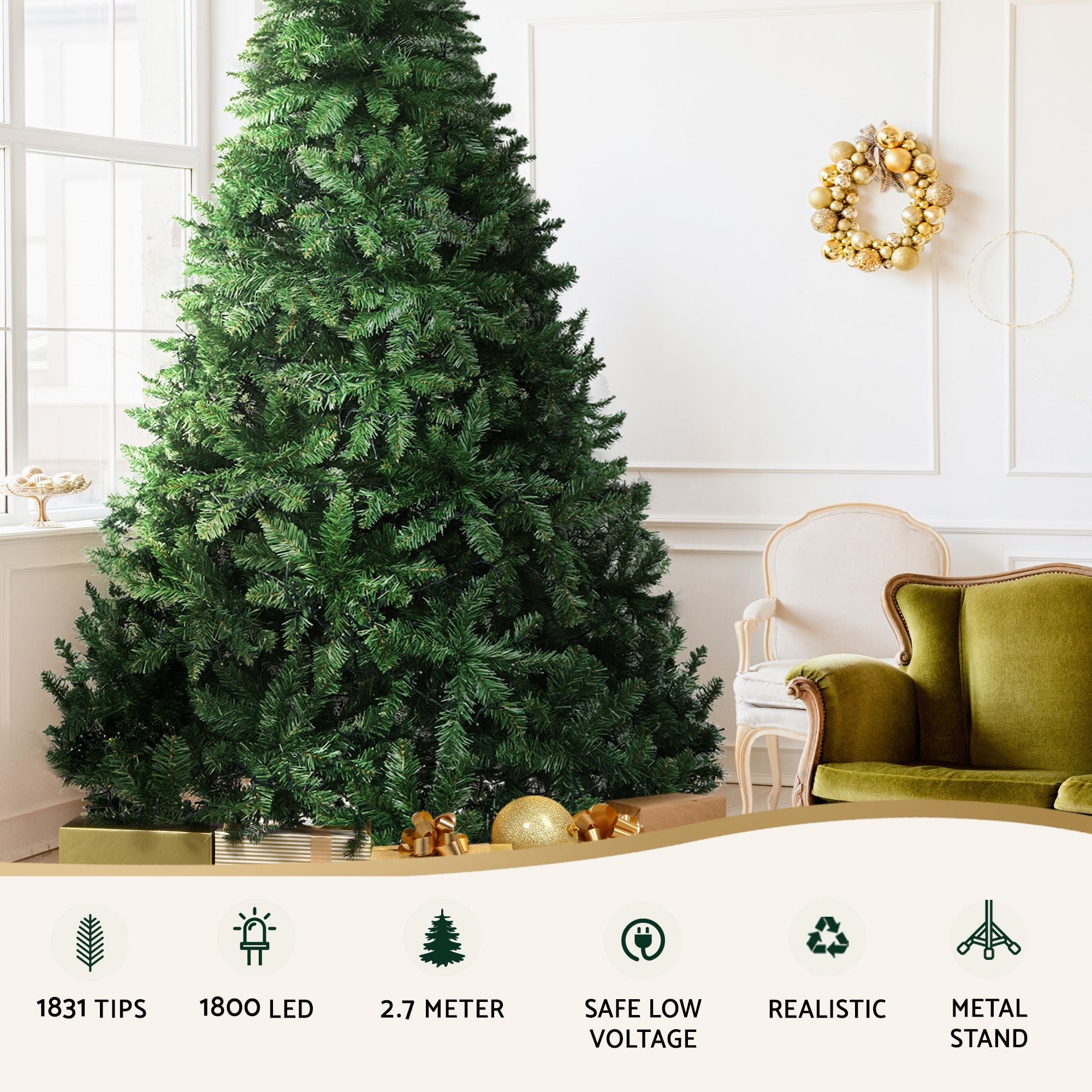 9FT Pre-lit LED Christmas Tree - 1831 Tips