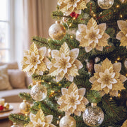10PC Poinsettia Christmas Tree Flowers 14cm - Gold