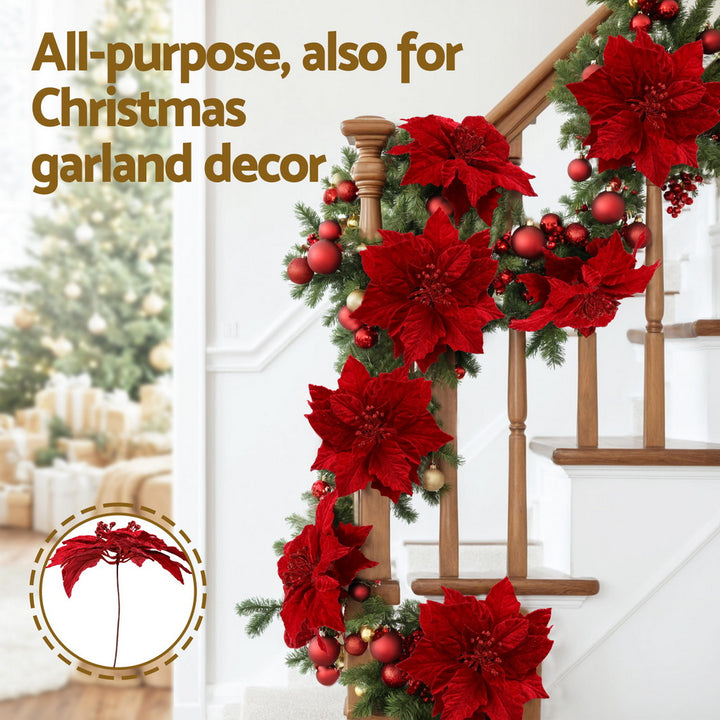 Jingle Jollys 14Pcs Christmas Tree Flowers Set Xmas Garland Wreath Ornaments Red - Homecoze
