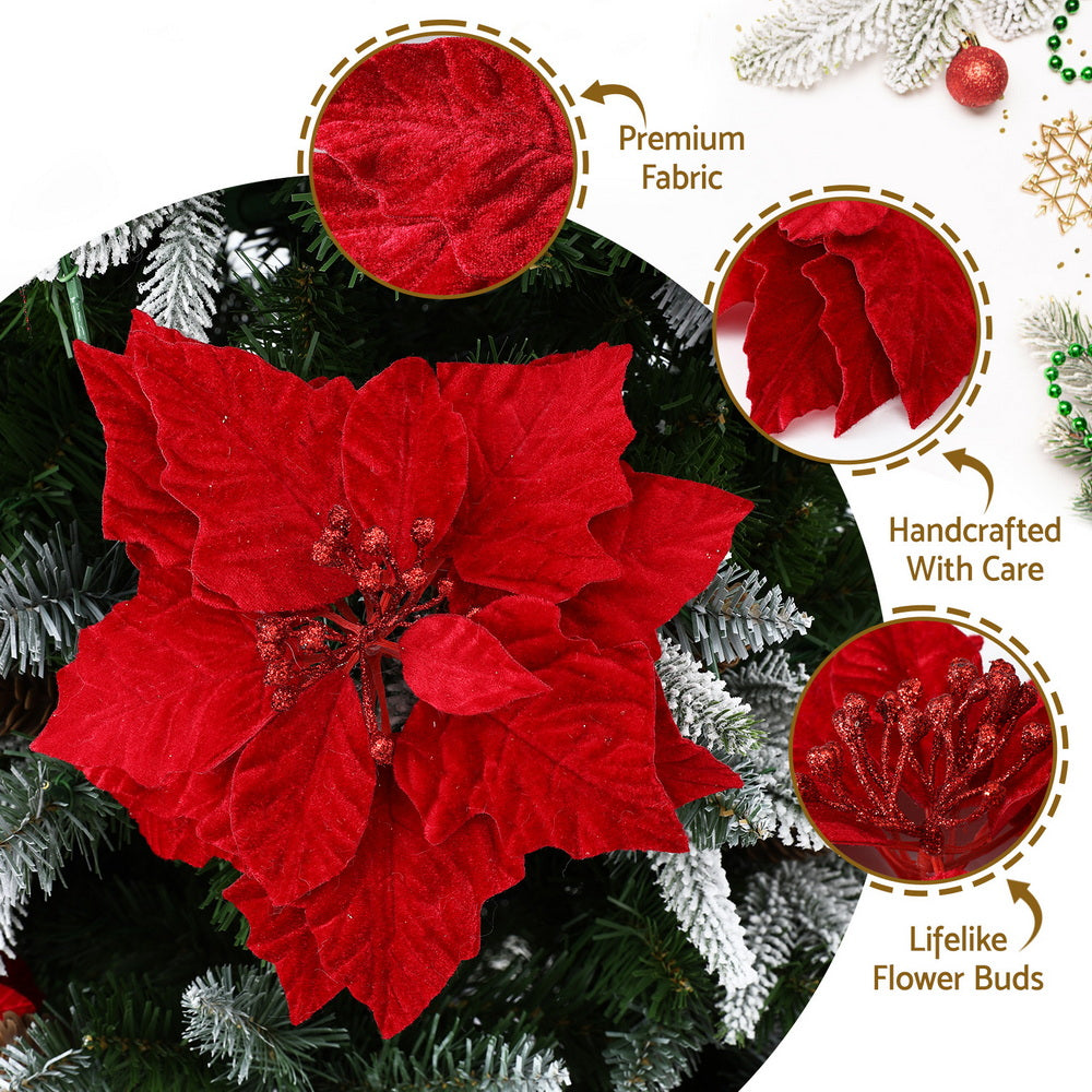 Jingle Jollys 14Pcs Christmas Tree Flowers Set Xmas Garland Wreath Ornaments Red - Homecoze