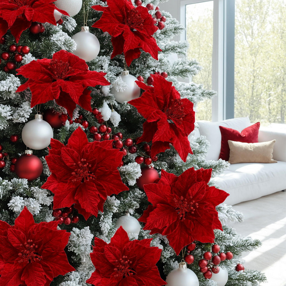 Jingle Jollys 14Pcs Christmas Tree Flowers Set Xmas Garland Wreath Ornaments Red - Homecoze
