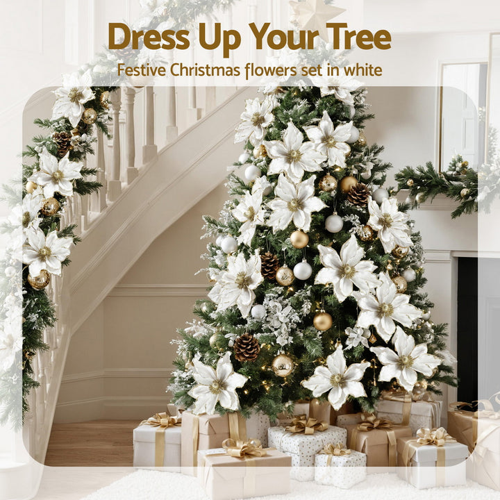 Jingle Jollys 14Pcs Christmas Tree Flower Set Xmas Garland Wreath Magnolia White - Homecoze