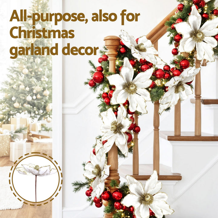 Jingle Jollys 14Pcs Christmas Tree Flower Set Xmas Garland Wreath Magnolia White - Homecoze