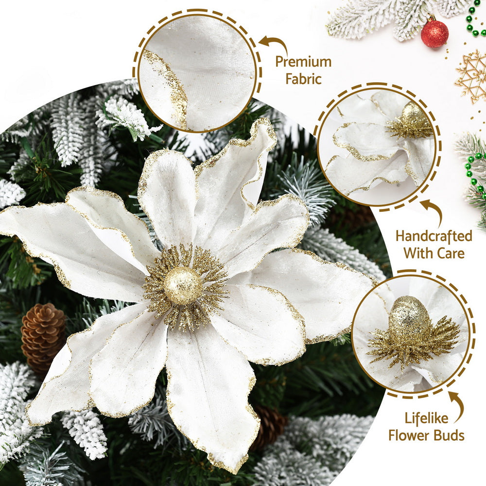 14PC Magnolia Christmas Tree Flowers 25cm - White