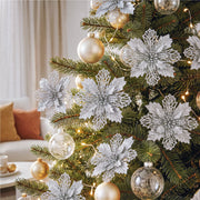 20PC Poinsettia Christmas Tree Flowers 14cm - Silver