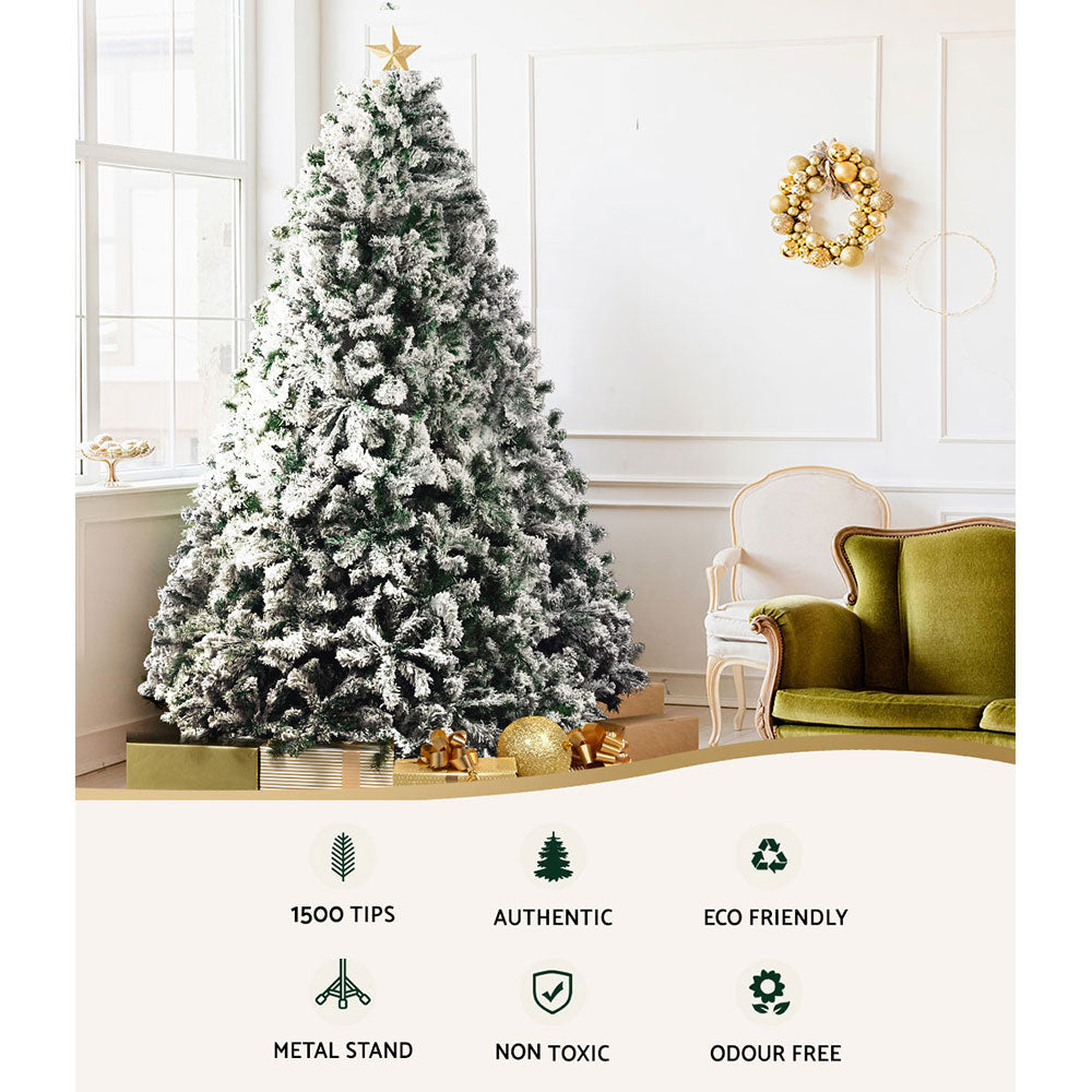 8FT Extra Full Heavy Snow Christmas Tree - 1500 Tips - Homecoze