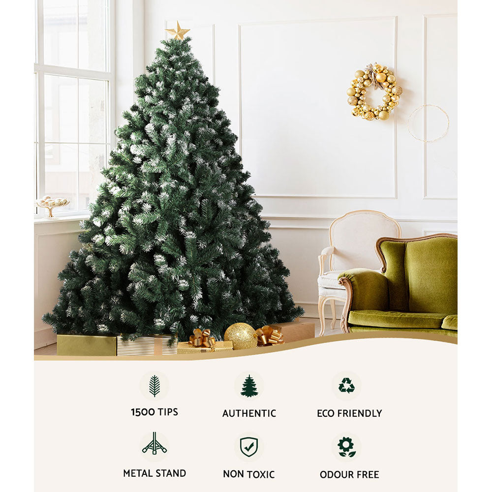 8FT Extra Full Light Snow Christmas Tree - 1500 Tips - Homecoze