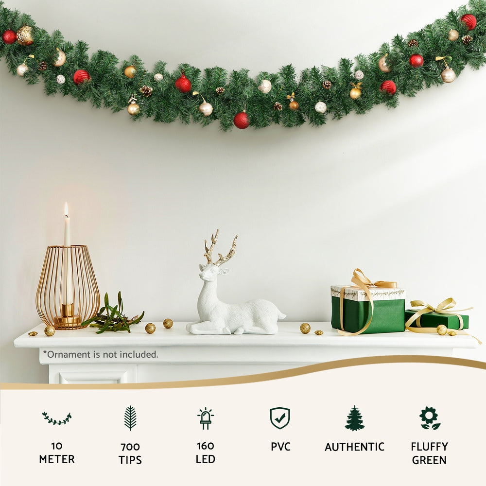 10m Christmas Garland Prelit 160 LED - Warm White - Homecoze