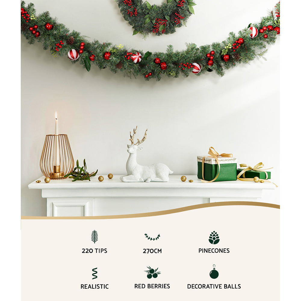 9FT (2.7m) Christmas Garland with Decorations - Homecoze