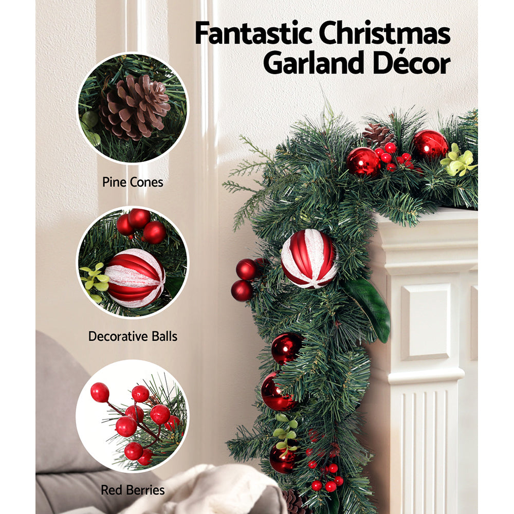 9FT (2.7m) Christmas Garland with Decorations - Homecoze