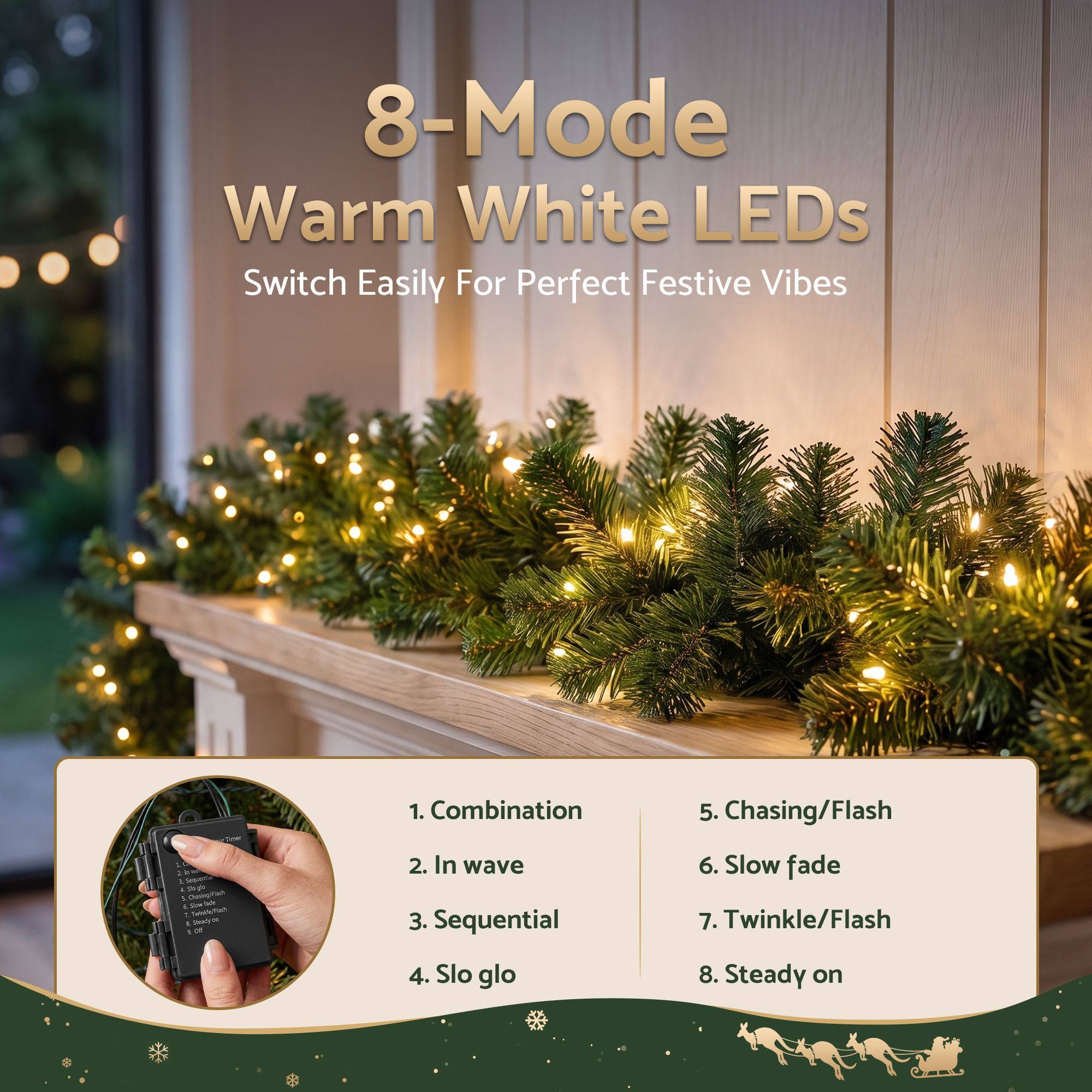 9FT (2.7m) Pre-lit LED Christmas Garland