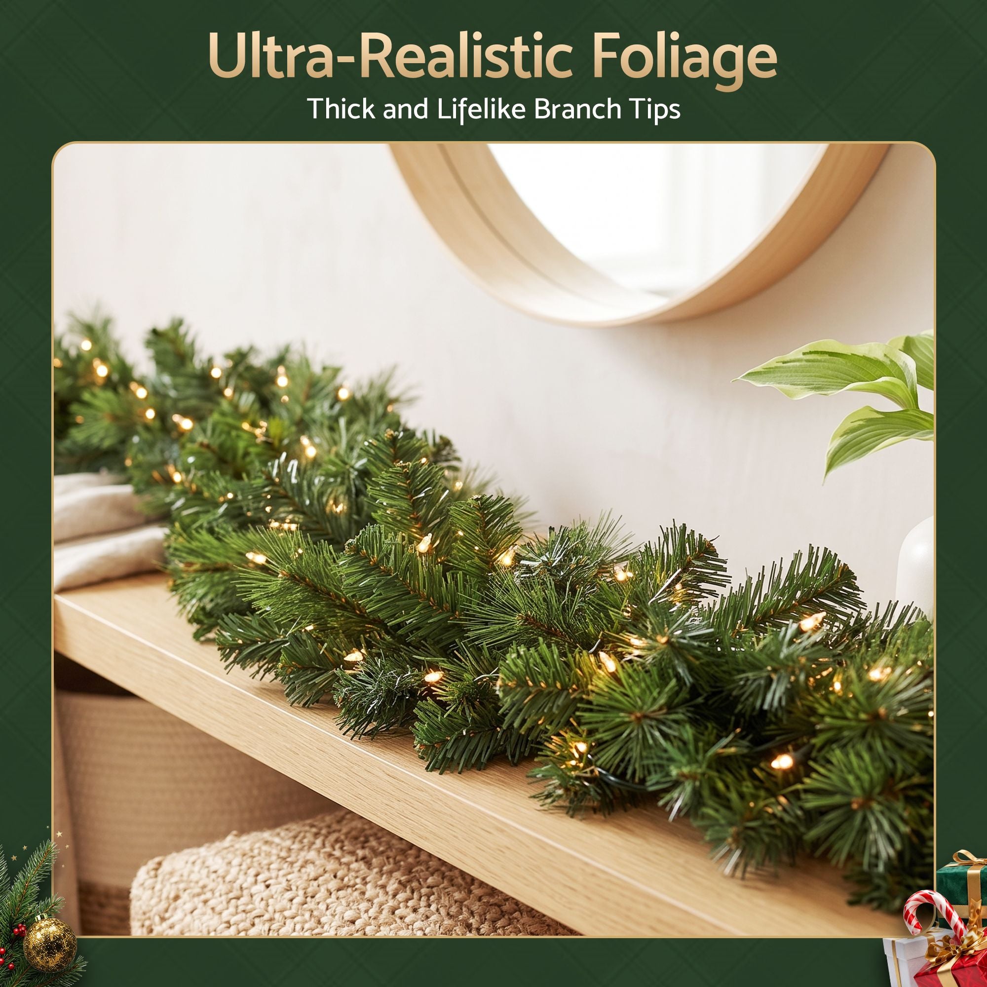 9FT (2.7m) Pre-lit LED Christmas Garland