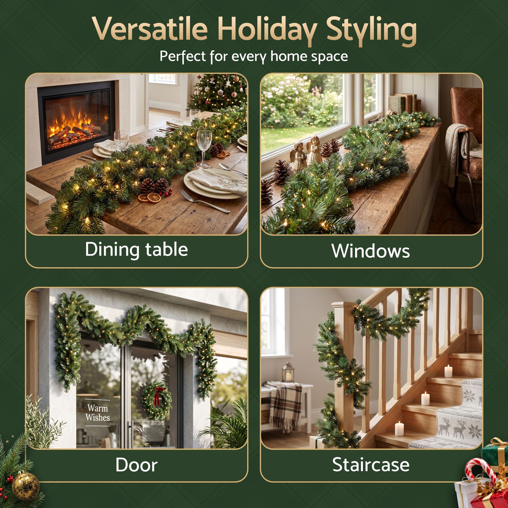 9FT (2.7m) Pre-lit LED Christmas Garland