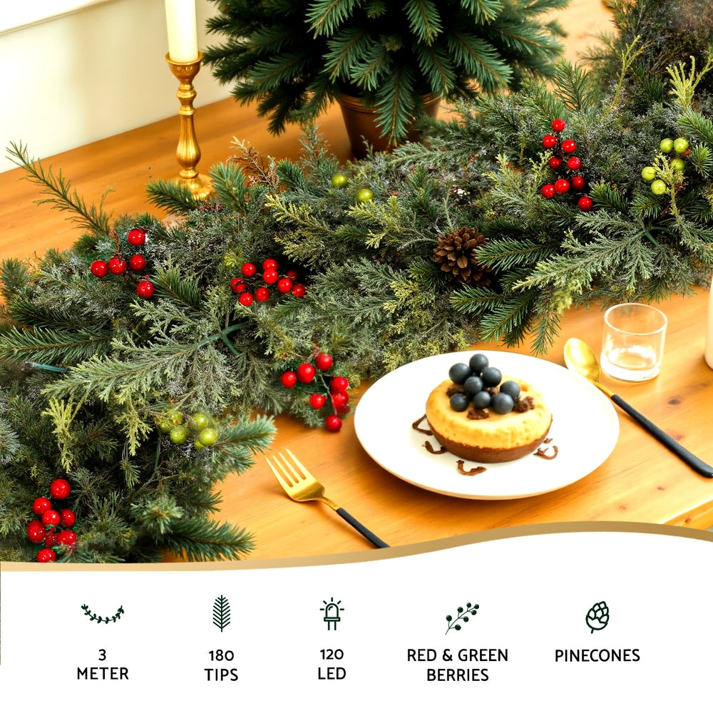 Jingle Jollys 3M Christmas Garland Pre-lit LED with Pine Cones Xmas Decor Green - Homecoze