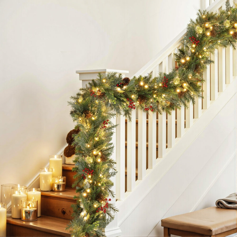 Jingle Jollys 3M Christmas Garland Pre-lit LED with Pine Cones Xmas Decor Green - Homecoze