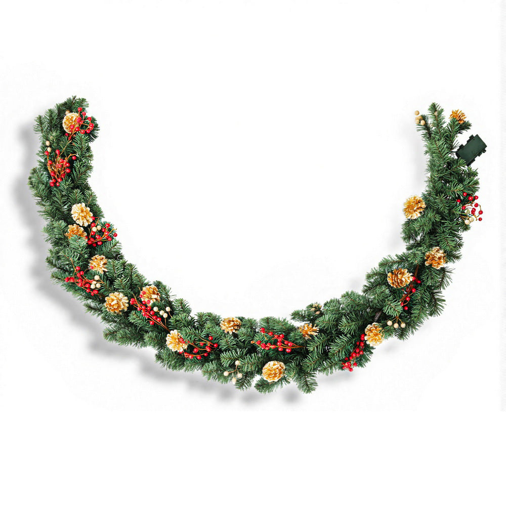 Jingle Jollys 1.8M Christmas Garland Pre-lit LED Pine Cones Berries Xmas Decor - Homecoze