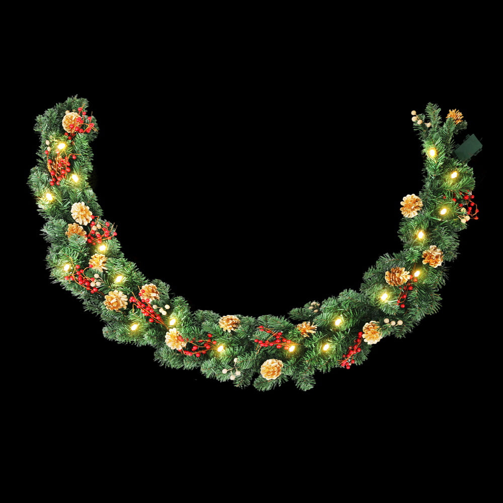 Jingle Jollys 1.8M Christmas Garland Pre-lit LED Pine Cones Berries Xmas Decor - Homecoze