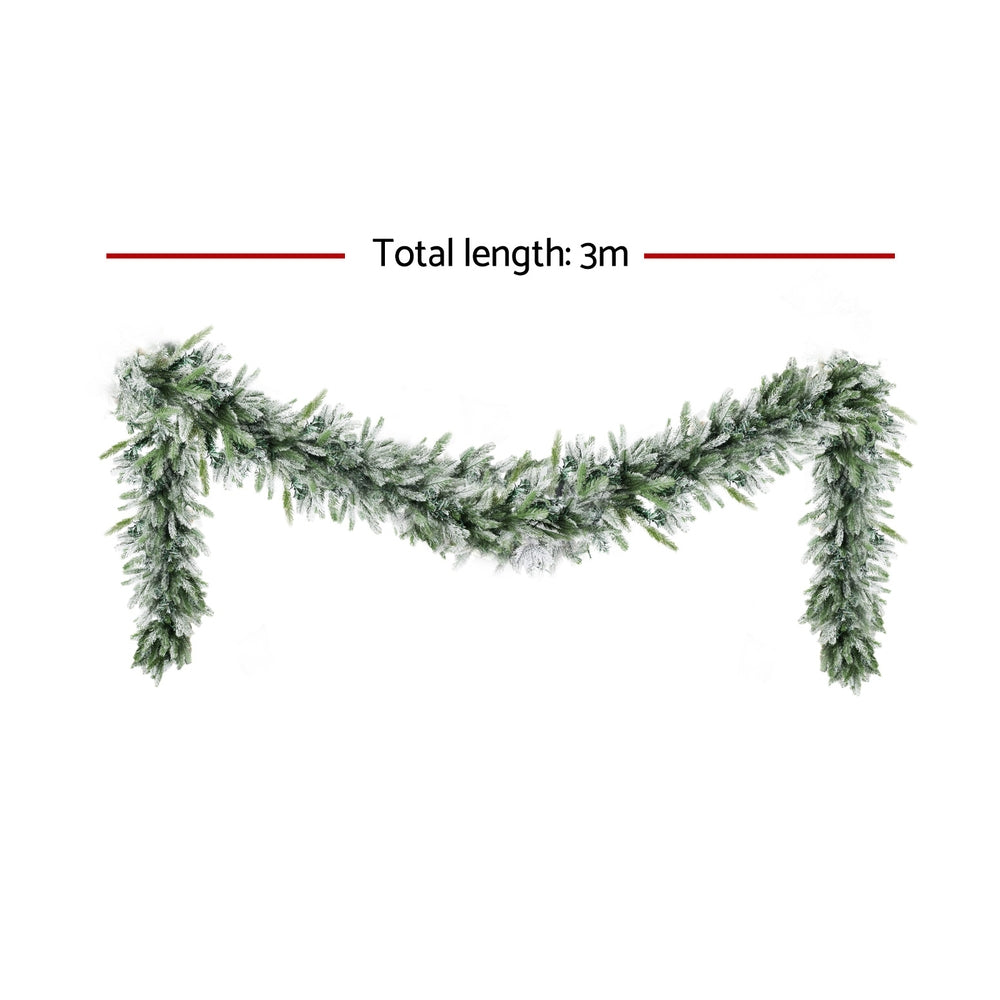 Jingle Jollys 3M Christmas Garland Pre-lit LED Lights Snow Frosted Tips Decor - Homecoze